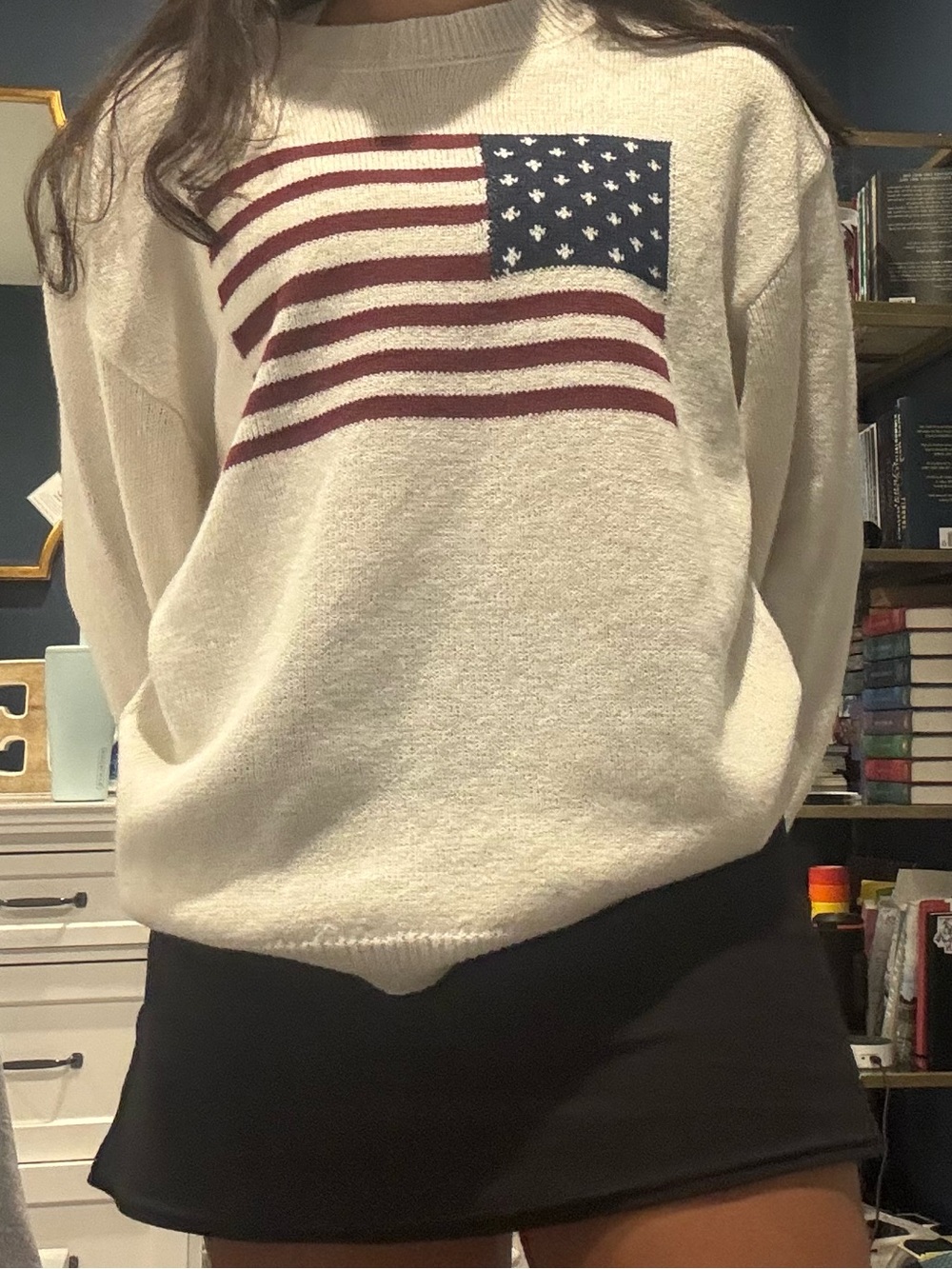 Cream Flag Graphic Sweater - Women's Crewneck